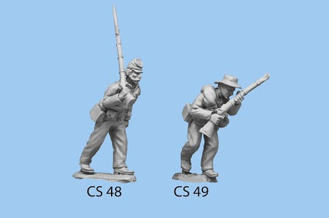 CS-48 Confederate Infantry in Shell Jacket / Blanket Roll / Advancing / Rifle on Shoulder, left foot forward