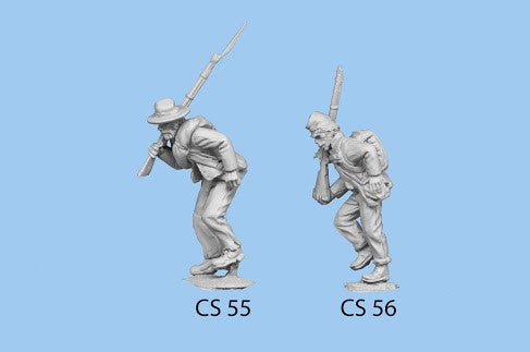 CS-55 Confederate Infantry in Shell Jacket / Blanket Roll / Advancing, bent over / Rifle on Shoulder