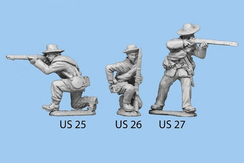 US-26 Union Infantry in Sack Coats / Blanket Roll / Kneeling and Reaching for Cartridge