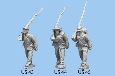 US-43 Union Infantry in Sack Coats / Advancing / Rifle on Shoulder, left foot forward