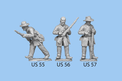 US-57 Union Infantry in Frock Coats / Standing / Reaching for Cap, rifle grounded