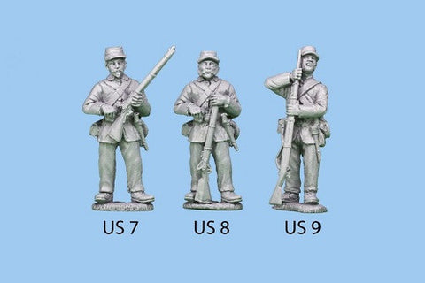 US-7 Union Infantry in Sack Coats - Standing and Reaching for a Cap / Rifle at Waist