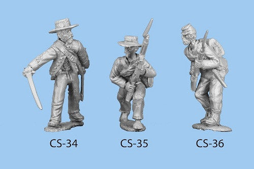 CS-35 Confederate Infantry in Shell Jacket / Blanket Roll / Barefoot / Advancing, crouched down