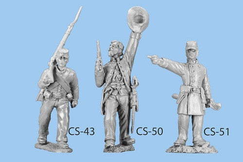 CS-51 Confederate Infantry in Frock Coat / Standing Officer pointing / Straw and Officer's Kepi included