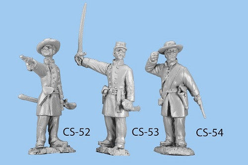 CS-52 Confederate Infantry in Frock Coat / Standing Officer firing pistol / Straw and Officer's Kepi included